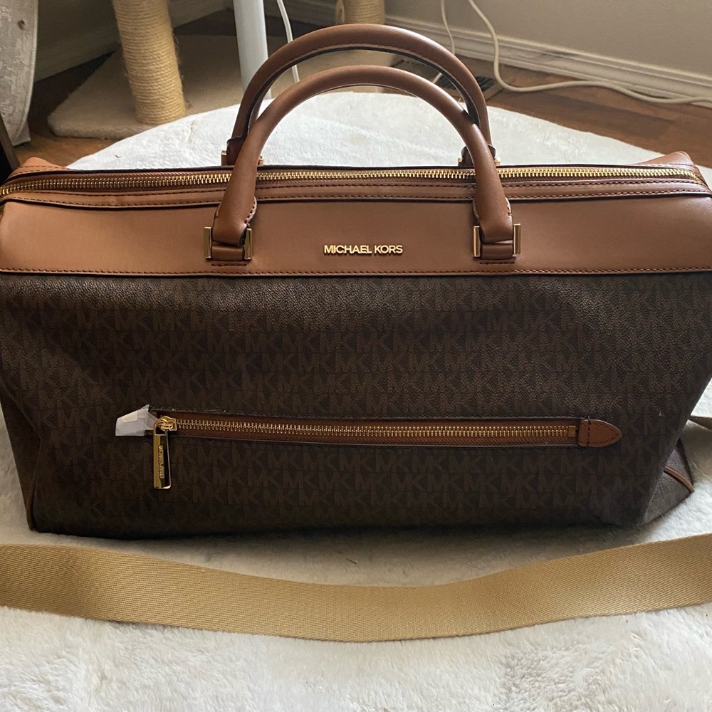 Michael Kors Dark Brown and Tan Duffel Bag- Brand New, Never Used